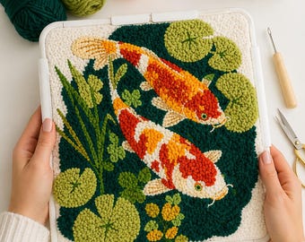 Koi fish Punch Needle Pattern: Beginner DIY Home Decor (PDF digital download)