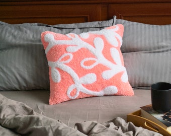 Unique throw pillow / pink velvet pillow / embroidered pillow / tufted pillow / needlepoint floral pillow / decorative boho pillow