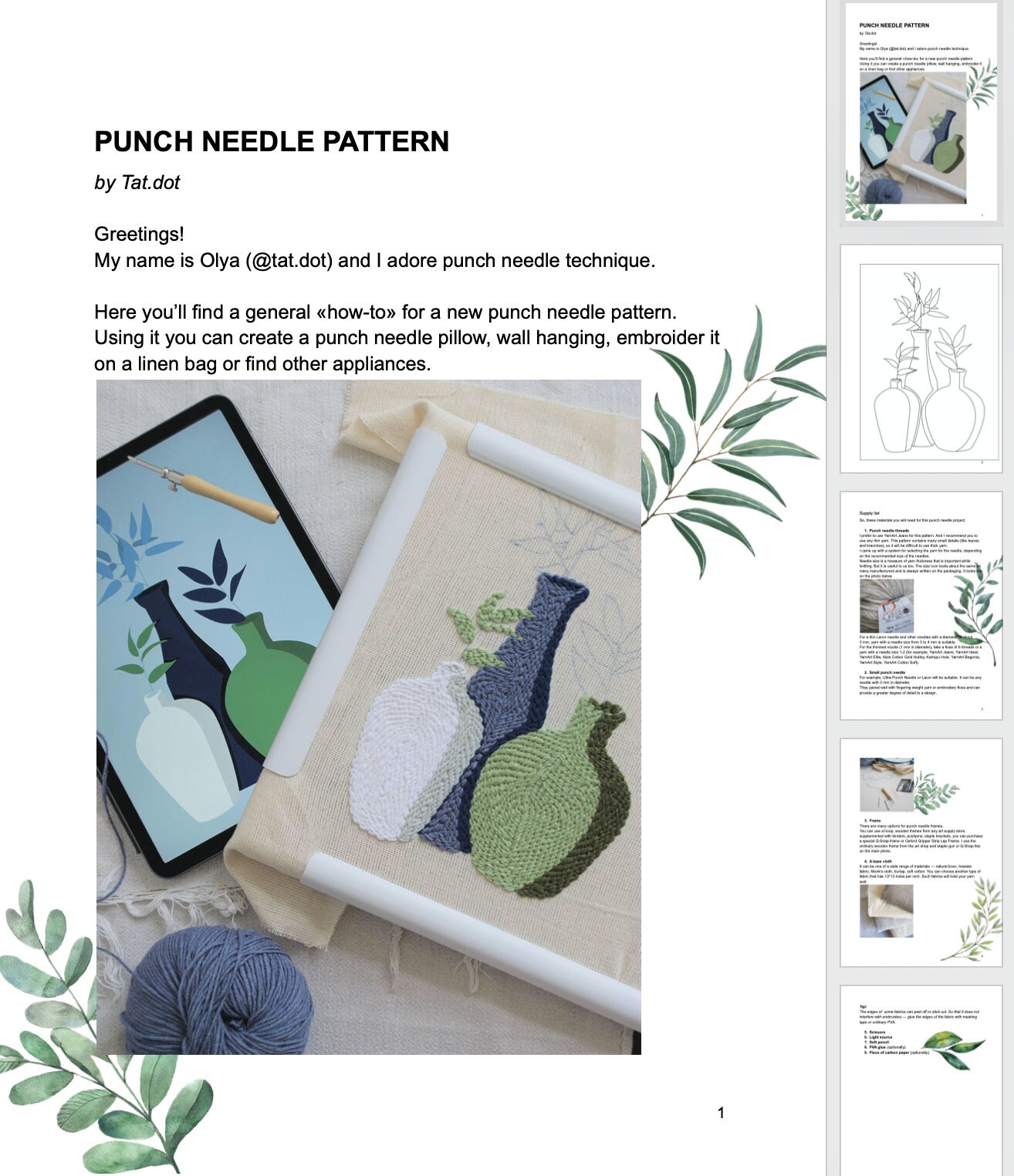 Punch Needle Digital Embroidery Pattern Template, PDF File, Digital ...