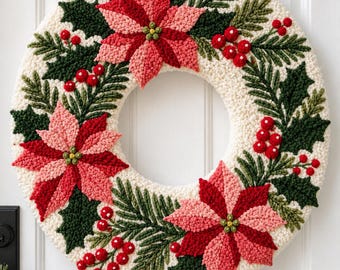 Christmas Wreath Punch Needle Pattern for Beginners | Printable Embroidery PDF | Instant Download | Handmade Art Template | How-To Guide
