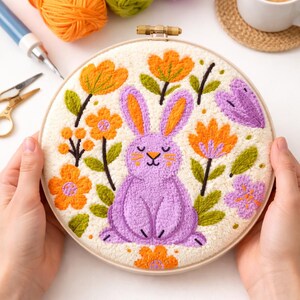 Rabbit punch needle printable pattern for beginners / instant download / embroidery PDF design / template for handmade art / how to file