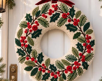 Christmas wreath punch needle printable pattern for beginners / instant download / embroidery PDF design / template for handmade