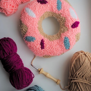 Donut pillow gift / donut plush for baby / crochet donut decor / tufted throw pillow / punch needle pillow / nursing round pillow image 6