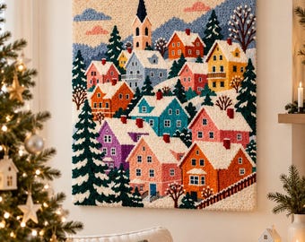Christmas landscape punch needle printable pattern for beginners / instant download / embroidery PDF design / template for handmade art