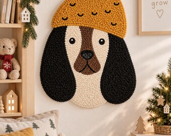 Christmas dog punch needle printable pattern for beginners / instant download / embroidery PDF design / template for handmade art