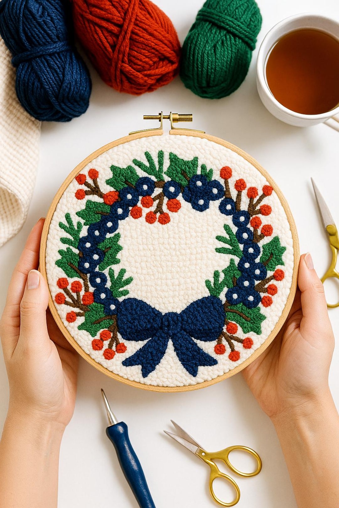 Christmas Wreath Punch Needle Digital Embroidery Pattern, PDF File ...