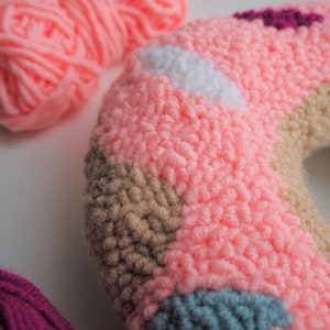 Donut pillow gift / donut plush for baby / crochet donut decor / tufted throw pillow / punch needle pillow / nursing round pillow image 4