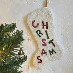 Weihnachtsstrumpf, gestickter Weihnachtsstrumpf, Weihnachtsgeschenk, Punch Needle, Nadelspitze Strumpf, Weihnachtsstrumpf