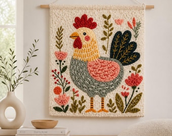 Chicken punch needle printable pattern for beginners / instant download / punchneedle PDF design / template for handmade art / how to file