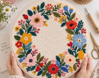 Floral printable punch needle pattern for beginners / Instant Download / nature template design PDF png / Handmade art