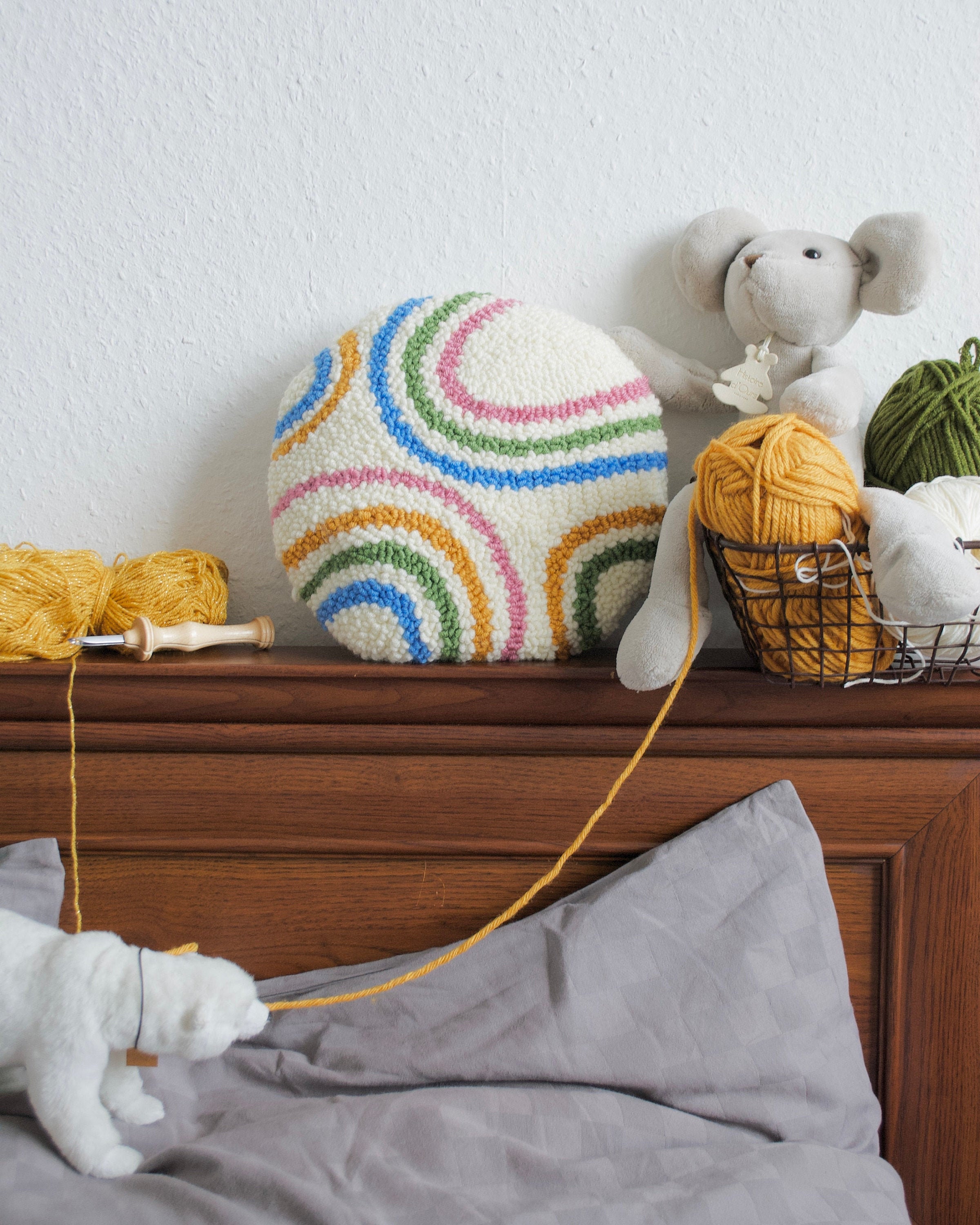 Punch Needle Rainbow Pillow / Embroidery Pillow / Throw Pillow Etsy