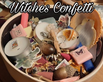 Witches confetti scoops small or large. crystal confetti with witchy items dried flowers lavender, witchy stickers, candles and more