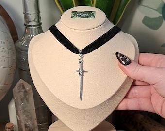 Silver or Gold Sword Black Velvet Choker Necklace 15-17" Adjustable Length, 50mm charm. witchy whimsigoth fairygrunge gothic medieval