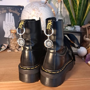 Silver Celestial Moon Boot Charms. 25mm charm clip on boot accessories. Witchy shoe accessories. Boot decorations. whimsical whimsigoth alt. image 1