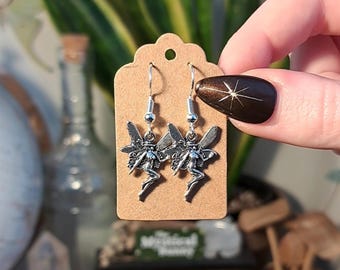 Silver Tone Fairy Goddess Charm Earrings. 20mm. Fairy jewellery. Cottagecore fairycore earrings. Dangle earrings whimsigoth fairygrunge twee