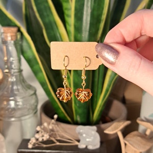 Golden Maple Leaf Gold Tone Hook Earrings. 10x14mm leaf. Cottagecore goblincore forestcore fairycore elven druid dainty dangle earrings