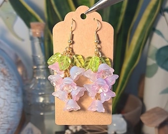 Blue Purple Glass Wisteria Flower Gold Tone Earrings 55mm Fairy jewellery Cottagecore fairycore earrings fantasy elven dangle earrings