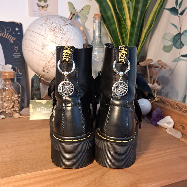 Silver Celestial Moon Boot Charms. 25mm charm clip on boot accessories. Witchy shoe accessories. Boot decorations. whimsical whimsigoth alt. image 2