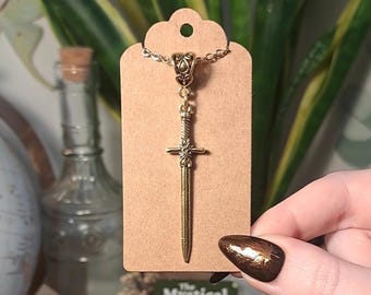 Gold Tone Stainless Steel 18" or 20"  Sword Necklace, 50mm sword charm. witchy whimsigoth fairygrunge medieval elven dark fantasy goblincore