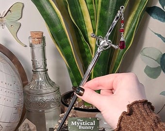 Silver Tone Sword Hair Pin With Glass Beaded Charm 1x 20cm hair sword whimsical vampire elven fantasy inspired medieval style hair accessory