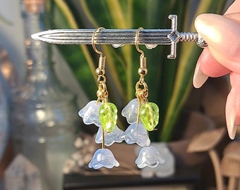 Glass Bluebell Earrings, Gold Tone Fairy jewellery  Cottagecore fairycore earrings fantasy elven dangle earrings