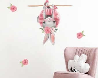 Ballerina wall decal Nursery wall decal Bunny wall sticker Baby girl room decal Kids room decor