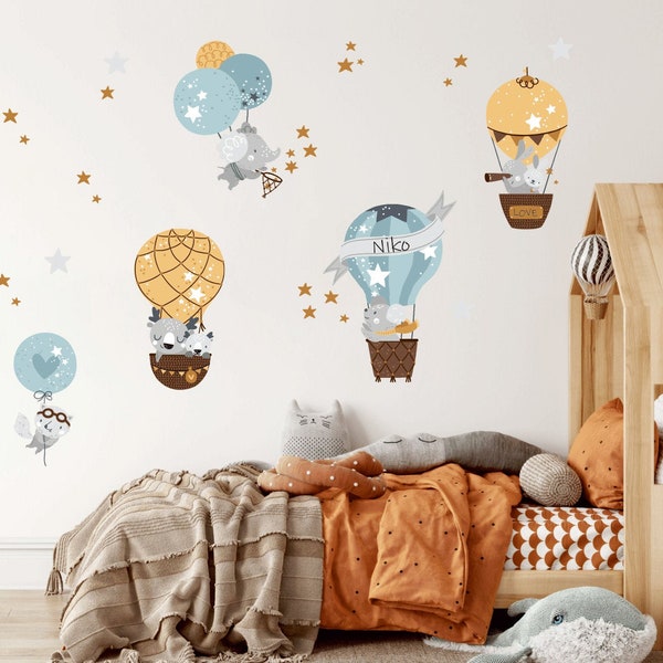 Hot air balloon wall decal, Nursery wall decal, Personalised Name Baby Boy Wall stickers, Kids wall decal