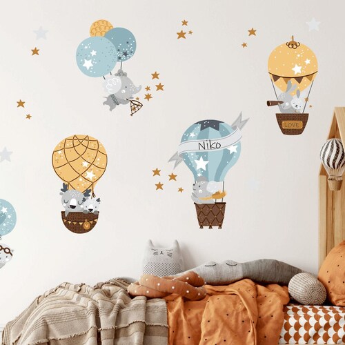 Safari Wall Decal Nursery Stickers Watercolor Hot Air Etsy