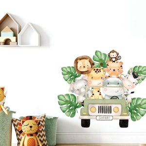 Safari animals wall decal, Nursery wall decal, Jungle animals, Safari Truck Adventure, Wall decal for kids, Wild watercolor animals