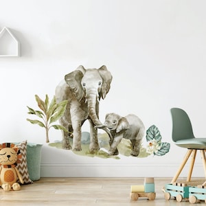 Safari animals wall decal, Nursery wall decal, Elephant wall sticker, Jungle animals, Tropical monkey, Wild watercolor animals
