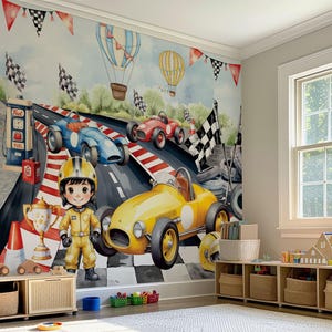 男の子向けスピードレーサー壁紙 スポーツカーレーステーマ 壁画 剥がして貼るだけ 男の子部屋 保育園 壁飾り