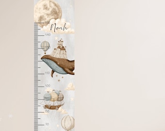 Personalised height chart sticker, Nursery growth chart decal, Ocean Nursery, Hot air balloons, Whales