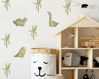 Dinosaurus muur sticker, kinderkamer muur sticker, aquarel dinosaurus muur stickers voor kwekerij, kunst aan de muur, dierlijke muur sticker, Dino patroon