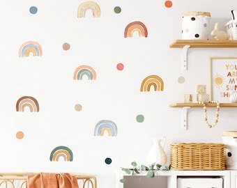 Rainbow wall decal, Nursery wall decal, Watercolor rainbow wall stickers, Boho rainbow decor, Neutral tiny rainbow decal for kids room