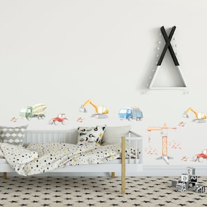 Cars wall decal, Nursery wall decal, Cars wall sticker, Construction trucks, Boys room decal, Kids room, Vehicle sticker, Truck wall decal