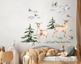 Wald Tiere Wandtattoo, Kindergarten Wandtattoo, Aquarell Tiere Wandaufkleber, Wald-Wand-Aufkleber, Baby-Mädchen-Zimmer-Aufkleber Kinderzimmer Dekor