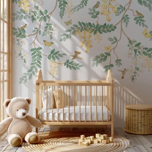 Chinoiserie Wallpaper Vintage Style Botanical Wall Mural Birds on Branches Girls Room Peel and Stick Wallpaper