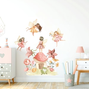Fairy Nursery Wall Decal, Princess wall sticker, Flower wall decor, Girls Room Wall Art
