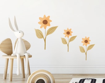 Calcomanía de pared de girasol, Calcomanías de pared de nursery, Calcomanía de pared para niños, Pegatinas de acuarela, Calcomanía de pared de flores, Pegatinas de pared neutras