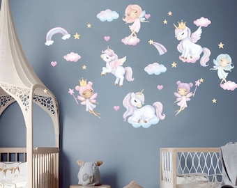 Fairy Nursery Wall Decal, Unicorn wall sticker, Princess Wall Decor, Baby girl room decor