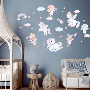 Fairy Nursery Wall Decal, Unicorn wall sticker, Princess Wall Decor, Baby girl room decor