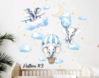 Safari Tiere Wandtattoo, Elefant, Safari Tiere Wandtattoo, Dschungel Tiere, Heißluftballon, süsse Aquarell Tiere