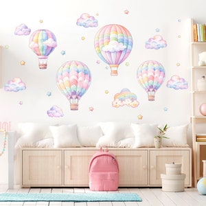 Hot Air Balloon Nursery wall decal, Watercolor Hot Air Balloons wall sticker, Baby girl room decor