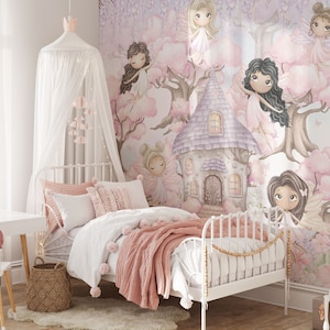 Carta da parati Fairy Forest Nursery Wallpaper Fairytale Peel And Stick Decorazione da parete per la stanza delle bambine Carta da parati floreale Fairy Door