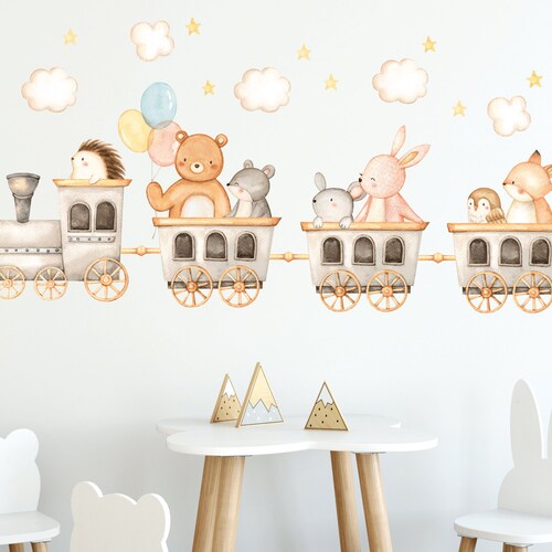 Forest Animals Nursery Wall Decal Watercolor Animal Wall Etsy