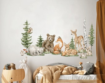 Forest animals Nursery wall decal, Watercolor animals Wall stickers, Woodland wall art, Wall decal for kids