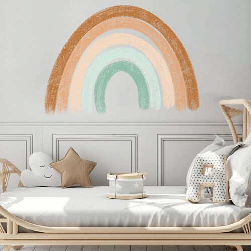 Neutral watercolor rainbow wall stickers Rainbow wall decal Nursery wall decal Large Brown rainbow Kids room decals