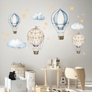 Hot Air Balloon Nursery wall decal, Watercolor Hot Air Balloons wall stickers, Kids wall decal, Wall decal for boys, Air balloon wall art