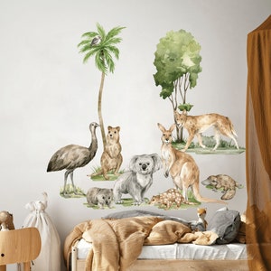 Safari animals Nursery wall, Watercolor Australian animals, Jungle animals, Tropical monkey wall stickers, Wall decal for kids