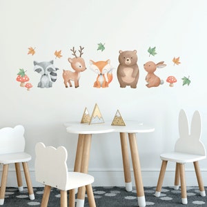 Forest Animals Nursery Wall Decal Sticker, Woodland Animals Wall Decal,  Watercolor Wall stickers for kids Raccoon Deer Fox Bear Rabbit